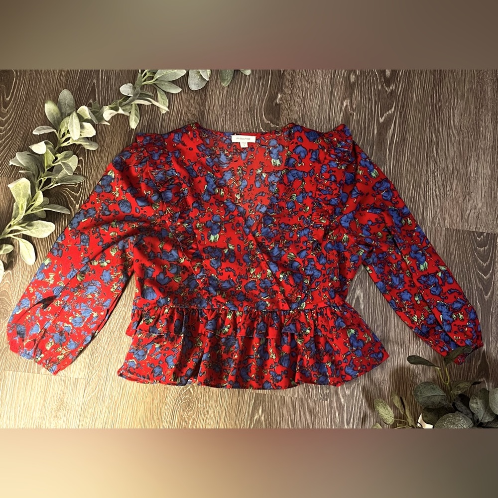 Red and Blue Floral Boho Top